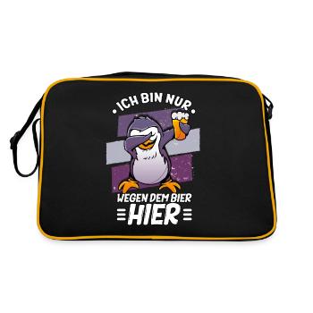 Ich bin nur wegen dem Bier hier Bier - Retro Tasche - Schwarz/Gold - Hinten