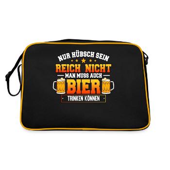 Nur hübsch sein reicht nicht man muss auch Bier - Retro Tasche - Schwarz/Gold - Hinten