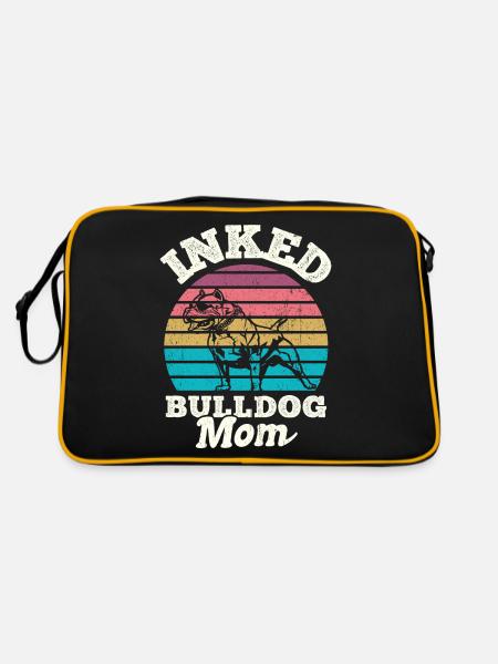 Bulldog Mama Tätowiert Old English Bulldog Mom Tat - Retro Tasche - Schwarz/Gold - Hinten