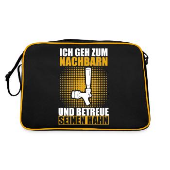 Ich Geh Zum Nachbarn und Betreue seinen Hahn Bier - Retro Tasche - Schwarz/Gold - Hinten