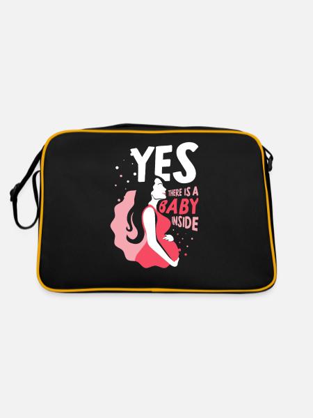 Ja Da Ist Ein Baby Drin Süß Baby Inside Schwanger - Retro Tasche - Schwarz/Gold - Hinten