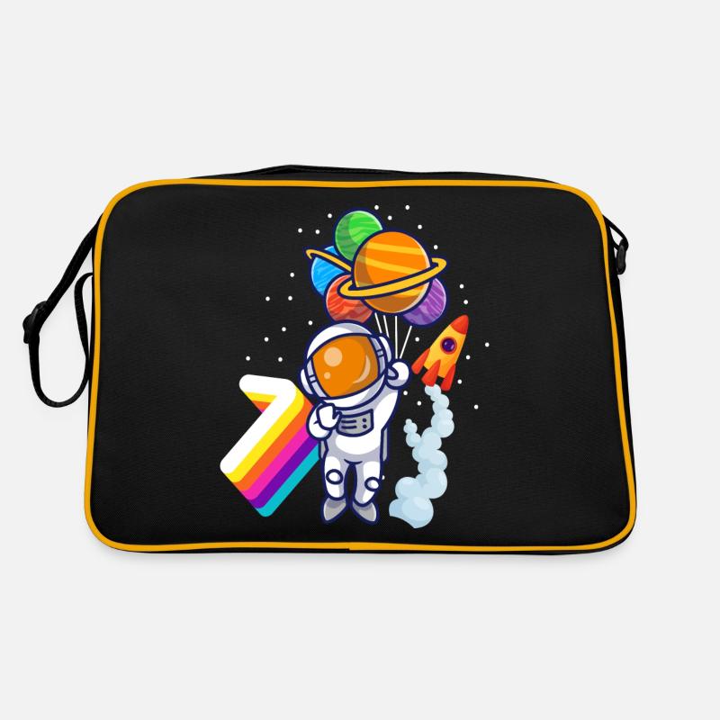Astronaut 7. Geburtstag Weltraum Jungen Geschenk - Retro Tasche - Schwarz/Gold