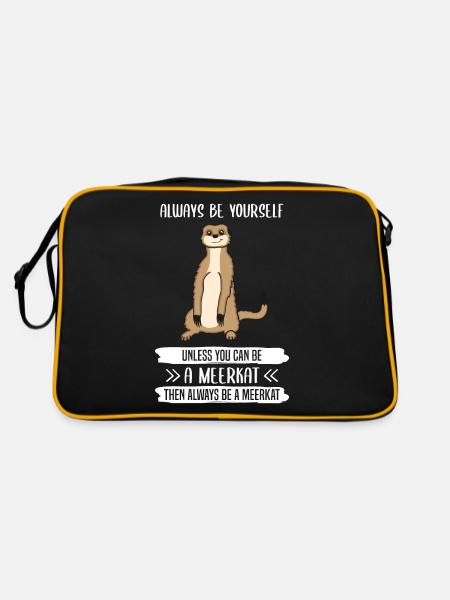 Erdmännchen Sei Immer Du Selbst Spruch Geschenk - Retro Tasche - Schwarz/Gold