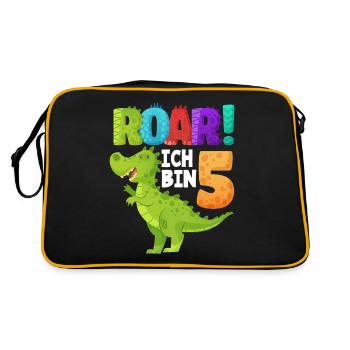 Ich Bin 5 Dinosaurier 5. Geburtstag Jungs Geschenk - Retro Tasche - Schwarz/Gold - Hinten