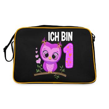 Ich Bin 1 Eule 1. Geburtstag Eulen Mädchen - Retro Tasche - Schwarz/Gold - Hinten