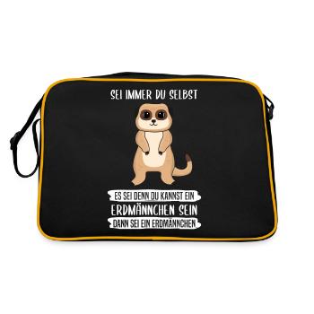 Erdmännchen Sei Immer Du Selbst Spruch Geschenk - Retro Tasche - Schwarz/Gold - Hinten