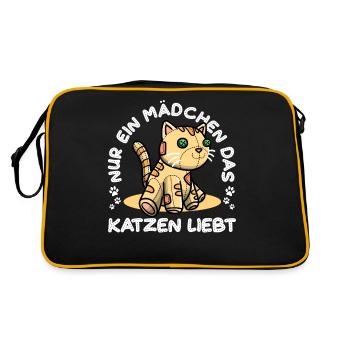 Nur Ein Mädchen Das Katzen Liebt Katze Plüschtier - Retro Tasche - Schwarz/Gold - Hinten