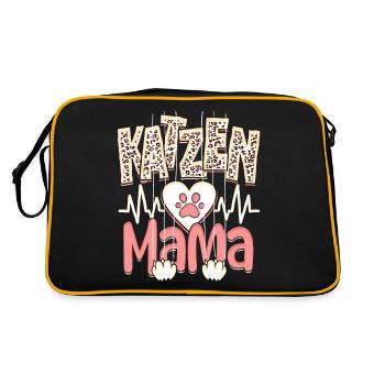 Katzen Mama Kätzchen Leopard Muster - Retro Tasche - Schwarz/Gold - Hinten