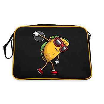 Taco Mit Sonnenbrille Wirft Diskus - Retro Tasche - Schwarz/Gold - Hinten