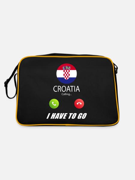 Kroatien ruft an Lusiger Flaggen Spruch - Retro Tasche - Schwarz/Gold - Hinten