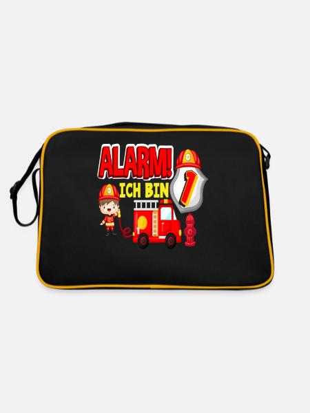Alarm Ich Bin 1. Geburtstag Feuerwehr Junge - Retro Tasche - Schwarz/Gold - Hinten