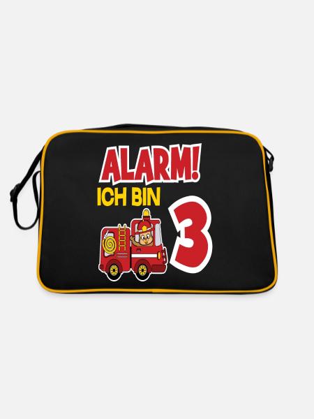 Alarm Ich Bin 3. Geburtstag Feuerwehrmann Junge - Retro Tasche - Schwarz/Gold - Hinten
