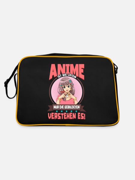 Anime Spruch Weeb Otaku Anime ist wie Latein - Retro Tasche - Schwarz/Gold - Hinten