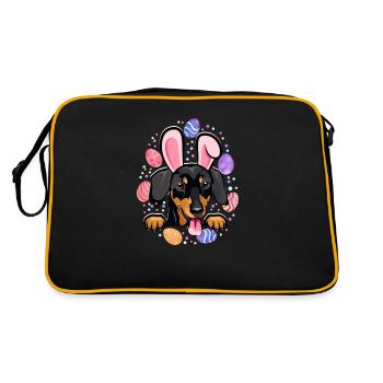 Daschund dog wearing a rabbit ear - funny dog - Retro Bag - black/gold - Back