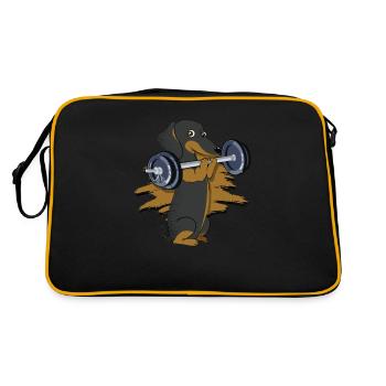 Dachshund Dog Weightlifting - pet dog - Retro Bag - black/gold - Back