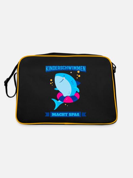Schwimmen Lernen Kinderschwimmen Macht Spaß - Retro Tasche - Schwarz/Gold - Hinten