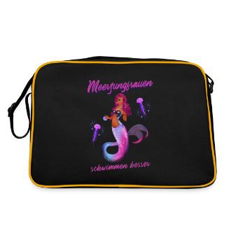 Schwimmen Spruch Lustig Meerjungfrauen Schwimmen - Retro Tasche - Schwarz/Gold - Hinten