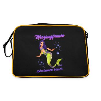 Schwimmen Spruch Lustig Meerjungfrauen Schwimmen - Retro Tasche - Schwarz/Gold - Hinten