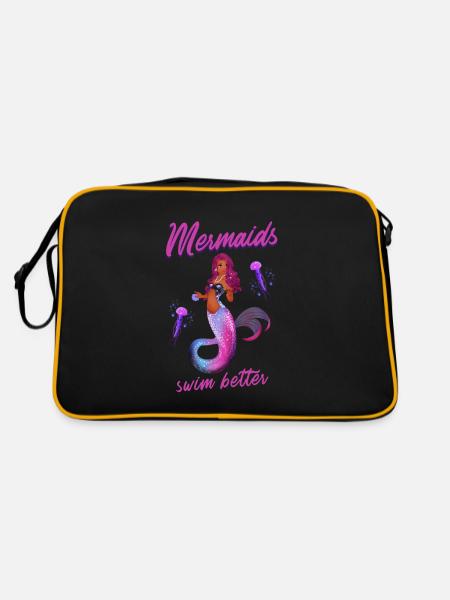 Schwimmen Spruch Lustig Mermaids Swim Better - Retro Tasche - Schwarz/Gold - Hinten