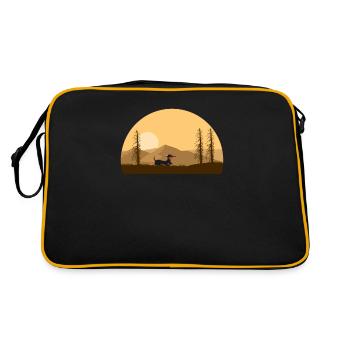 Dackellaufen mit Sonnenuntergang und Natur - Retro Tasche - Schwarz/Gold - Hinten