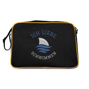 Schwimmen Spruch Lustig Ich Liebe Schwimmen - Retro Tasche - Schwarz/Gold - Hinten