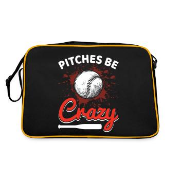 Pitches Be Crazy Lustige Baseball Sport Spieler - Retro Tasche - Schwarz/Gold - Hinten