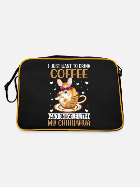 Kaffee Trinken Und Kuscheln Mit Chihuahua - Retro Tasche - Schwarz/Gold - Hinten