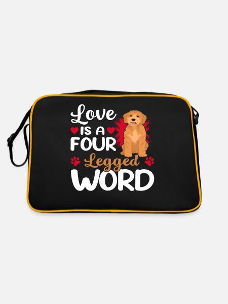 Goldendoodle Liebe Vierbeiner Wort Lustiger - Retro Tasche - Schwarz/Gold - Hinten