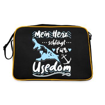Mein Herz Schlägt Für Usedom Ostsee Usedomer - Retro Tasche - Schwarz/Gold - Hinten