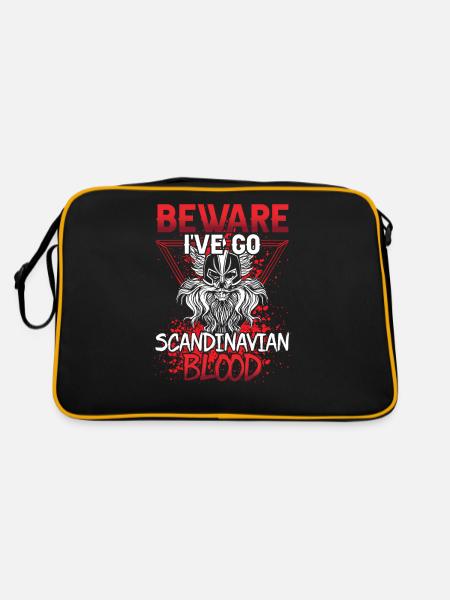 Vorsicht Ich Habe Skandinavisches Blut Nordisch - Retro Tasche - Schwarz/Gold - Hinten