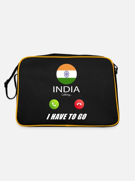 Indien ruft an Lusiger Flaggen Spruch - Retro Tasche - Schwarz/Gold - Hinten