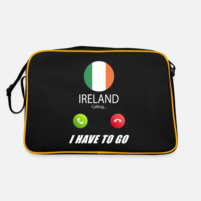 Irland ruft an Lusiger Flaggen Spruch - Retro Tasche - Schwarz/Gold