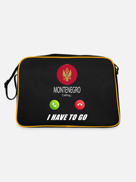 Montenegro ruft an Lusiger Flaggen Spruch - Retro Tasche - Schwarz/Gold - Hinten