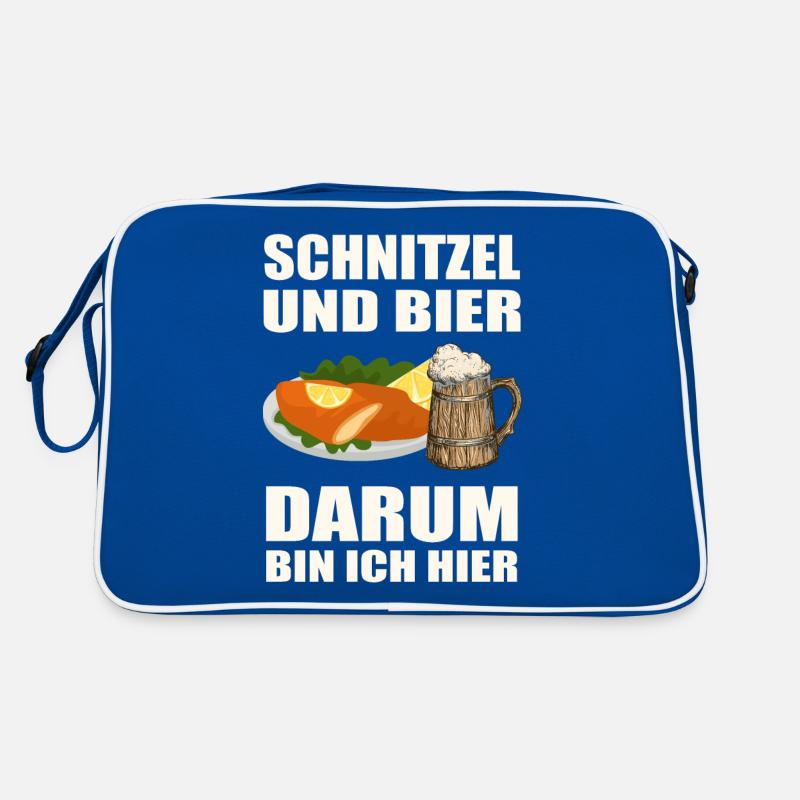 Schnitzel und Bier darum bin ich hier Retro Tasche