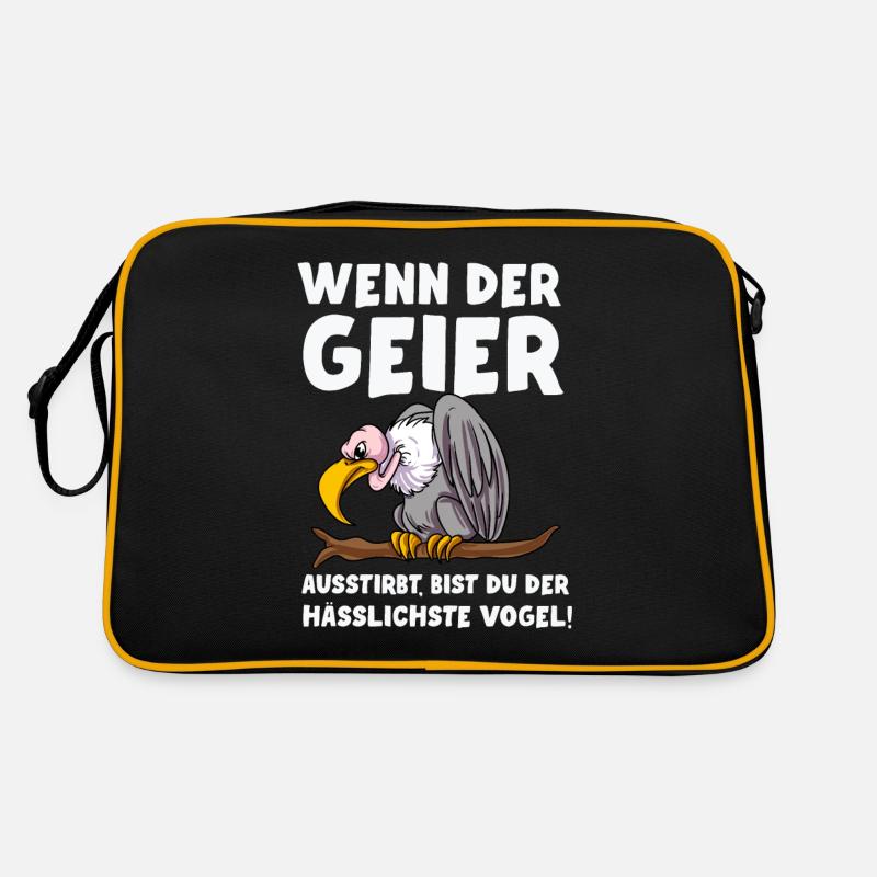 Geier Vögel Vogel Spruch Geschenkidee - Retro Tasche - Schwarz/Gold