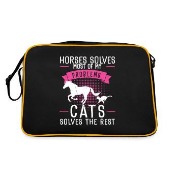 Horses Solves Most Of My Problems Cats Solves The - Retro Bag - black/gold - Back
