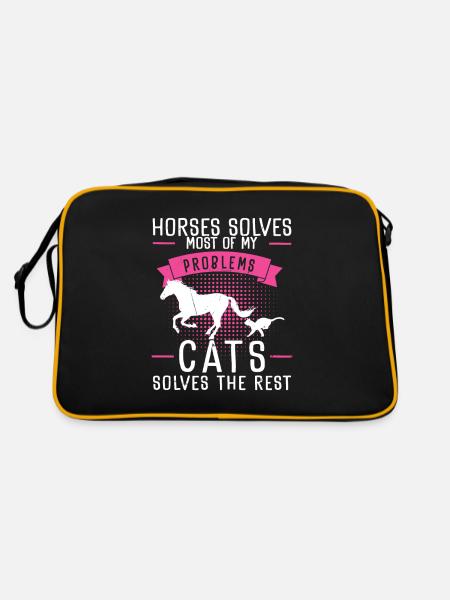 Horses Solves Most Of My Problems Cats Solves The - Retro Bag - black/gold - Back