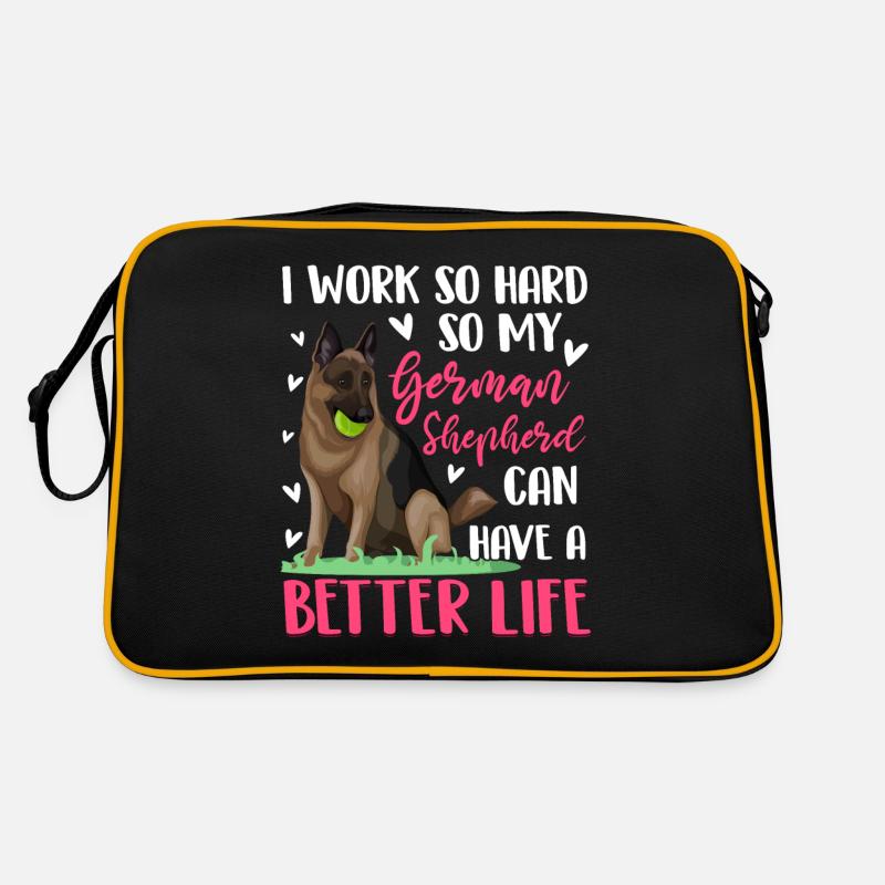Work Hard For My German Shepherd Dog Owner Lover - Retro Tasche - Schwarz/Gold