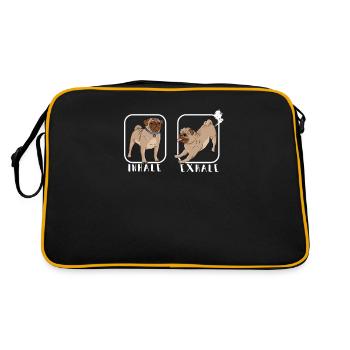 Einatmen Ausatmen - lustiger Mops - Retro Tasche - Schwarz/Gold - Hinten