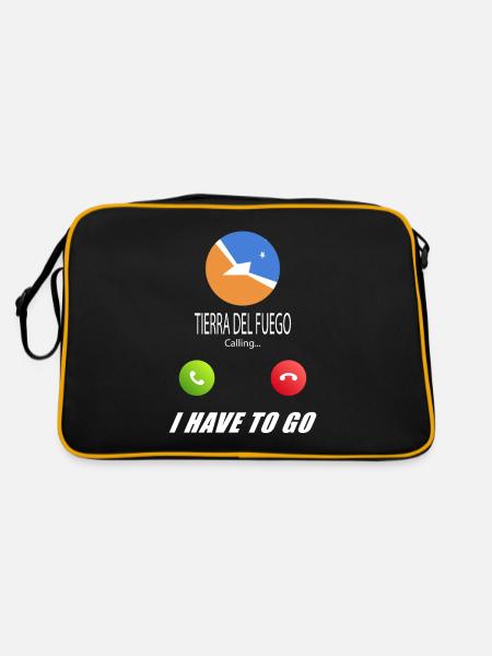 Tierra del Fuego ruft an Lusiger Flaggen Spruch - Retro Tasche - Schwarz/Gold - Hinten