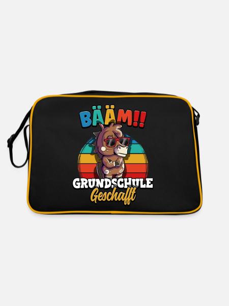 Bääm Grundschule Geschafft - Retro Tasche - Schwarz/Gold - Hinten