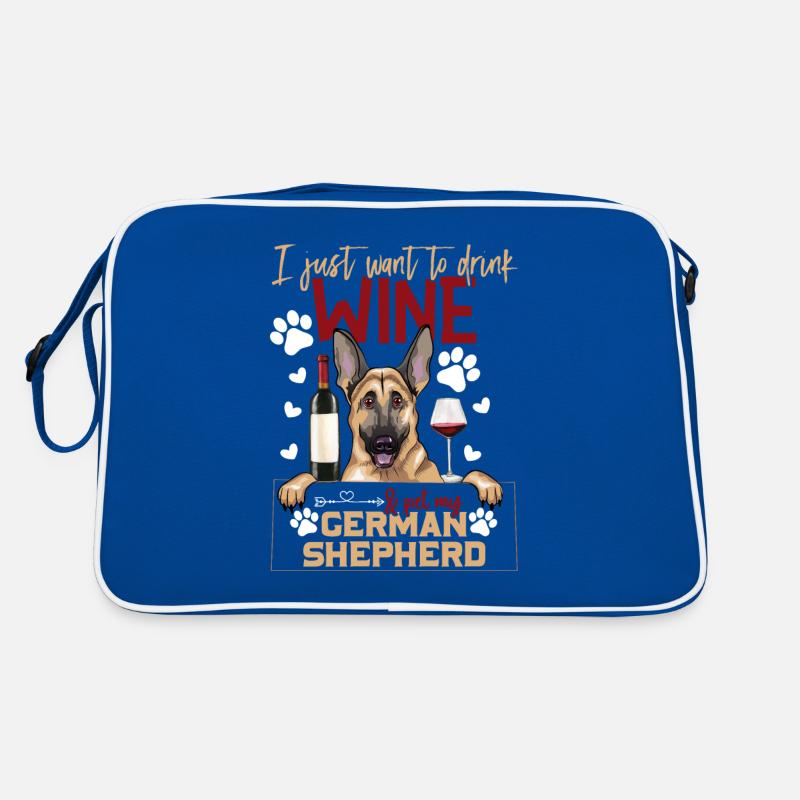 Wein Trinken Und Haustier Deutscher Schäferhund Retro Tasche