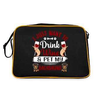 Boire du vin et des teckels d’animaux de compagnie Graphiques amusants - Sac Retro - noir/or - Dos