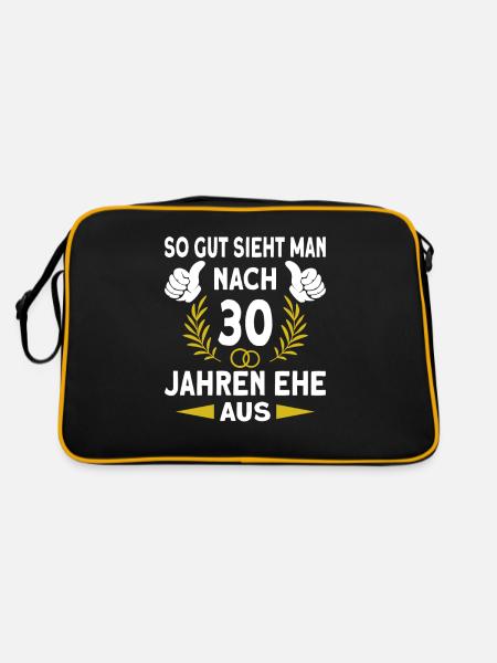 Perlenhochzeit 30 Hochzeitstag Ehemann Ehefrau - Retro Tasche - Schwarz/Gold - Hinten