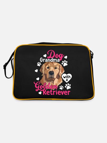 Hund Oma Mit Golden Retriever Lustige - Retro Tasche - Schwarz/Gold - Hinten