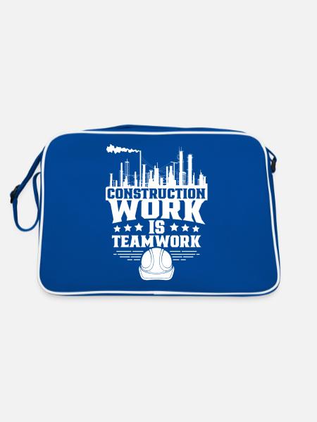 Les travaux de construction sont un travail d’équipe Travail d’équipe Chantier de construction Construction - Sac Retro - bleu/blanc - Dos