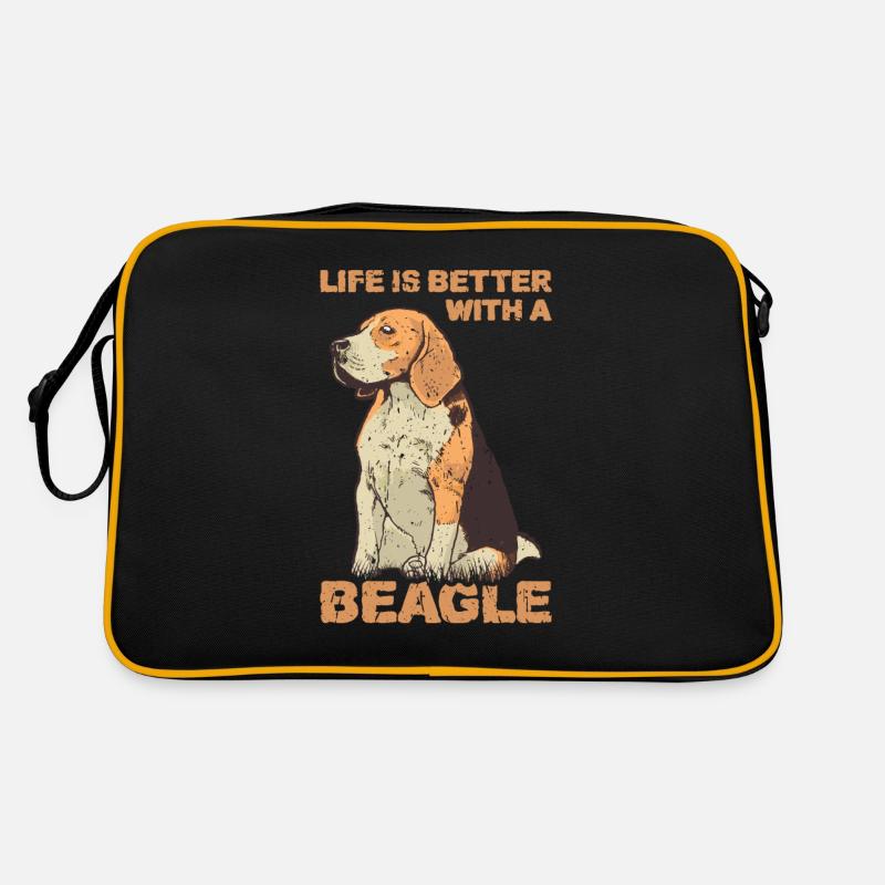 Das Leben ist bettter mit einem Beagle - Beagle - Retro Tasche - Schwarz/Gold