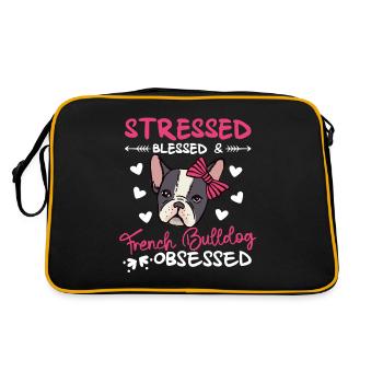 Gesegnete Französische Bulldogge Besessen - Retro Tasche - Schwarz/Gold - Hinten
