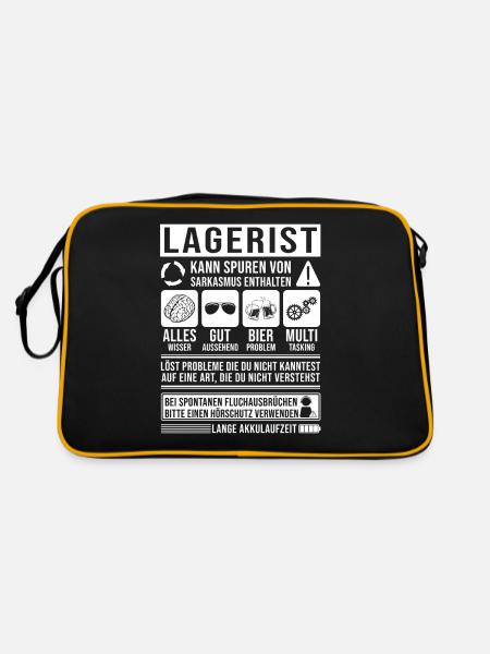 Lagerist Spruch lustig - Retro Tasche - Schwarz/Gold - Hinten