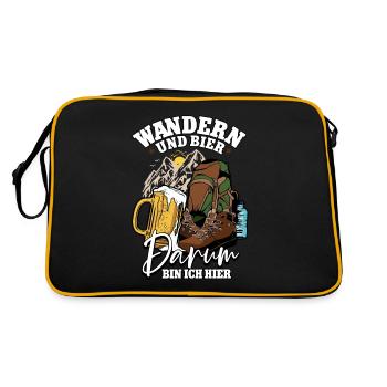 Wanderer Wander Wandern und Bier darum bin ich - Retro Tasche - Schwarz/Gold - Hinten